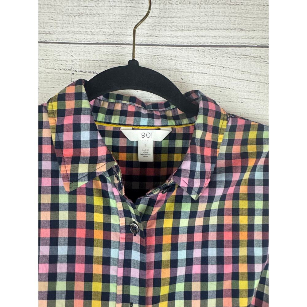 1901 Women's Colorful Gingham Button Up Long Sleeve Top Size Small - Picture 4 of 6